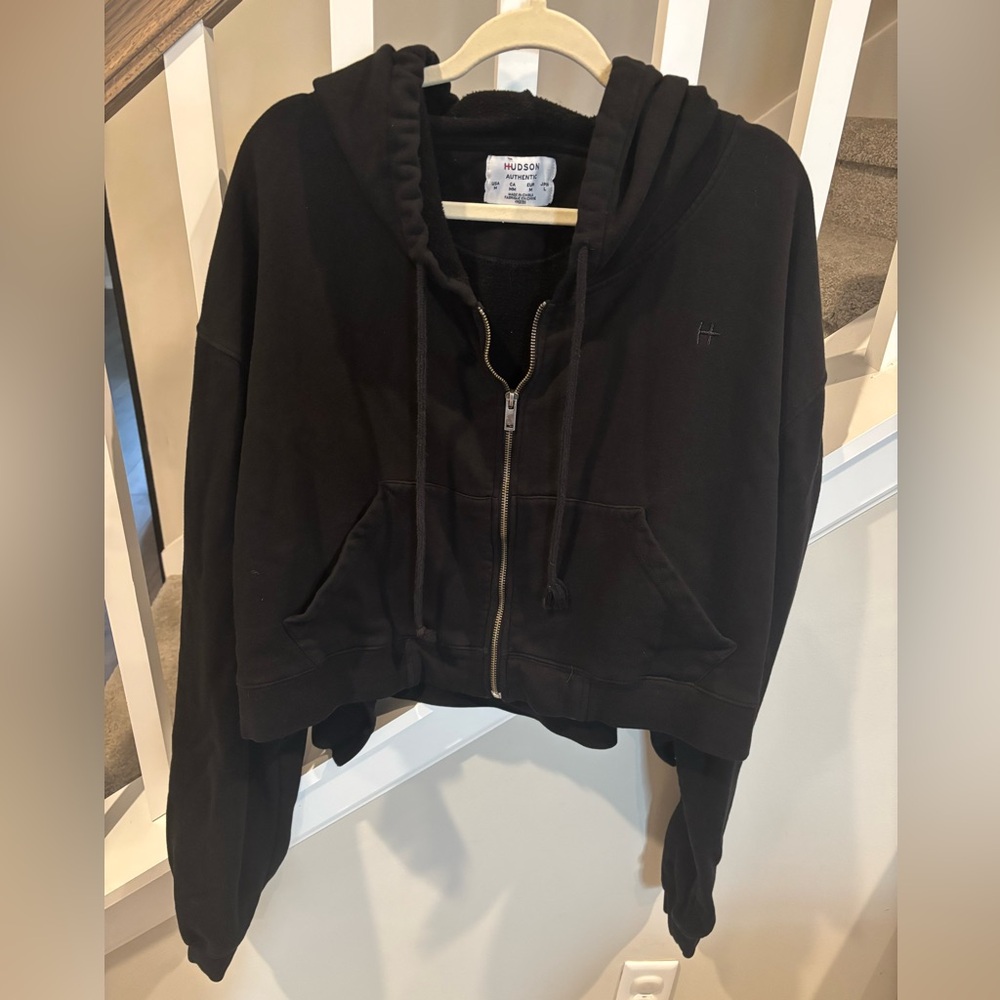 Hudson Jeans Women's Black Oversized Hoodie Jacket